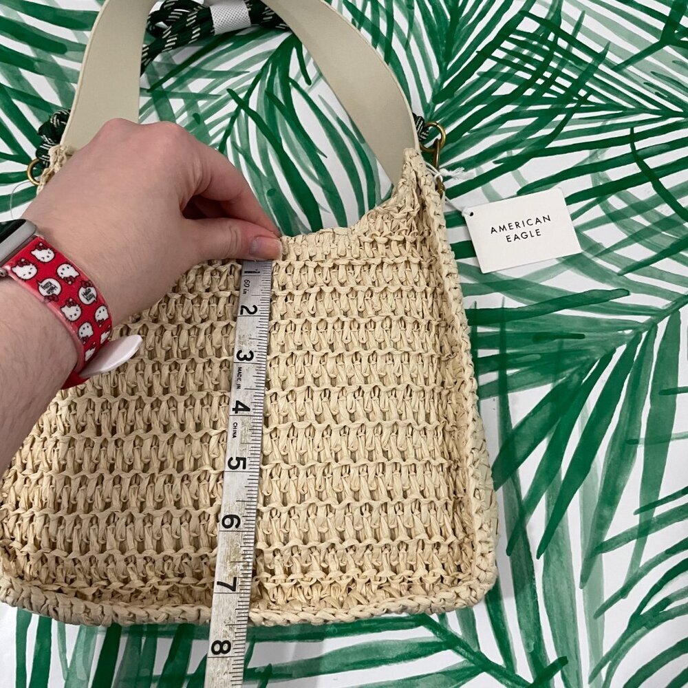 American Eagle Cream Beige Mini Raffia Shoulder Tote Bag - Picture 8 of 9